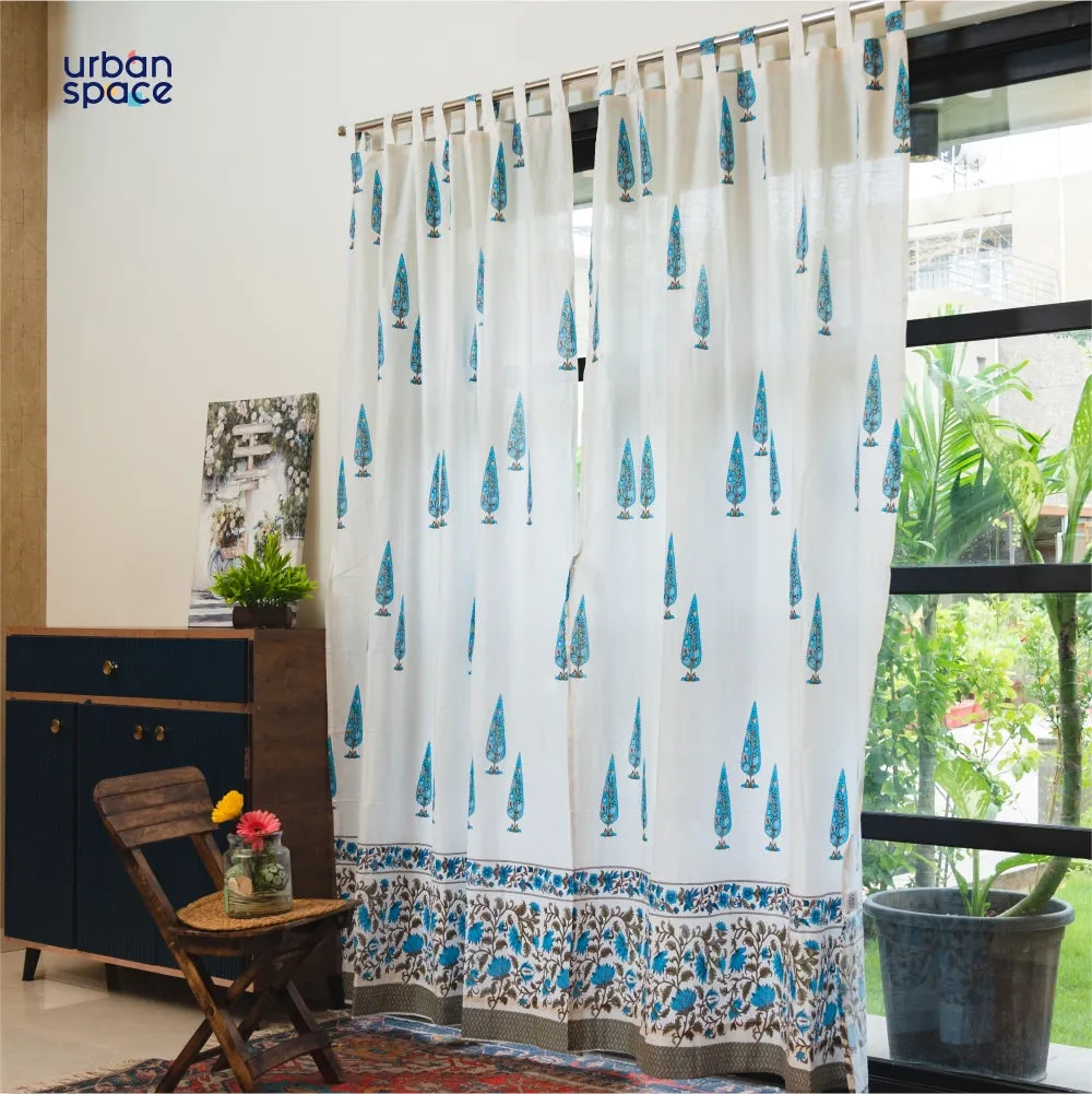 100% MalMal Cotton Curtains, Semi-Transparent with Tab Top, Pack of 2 Curtains - Ace of Spade Blue