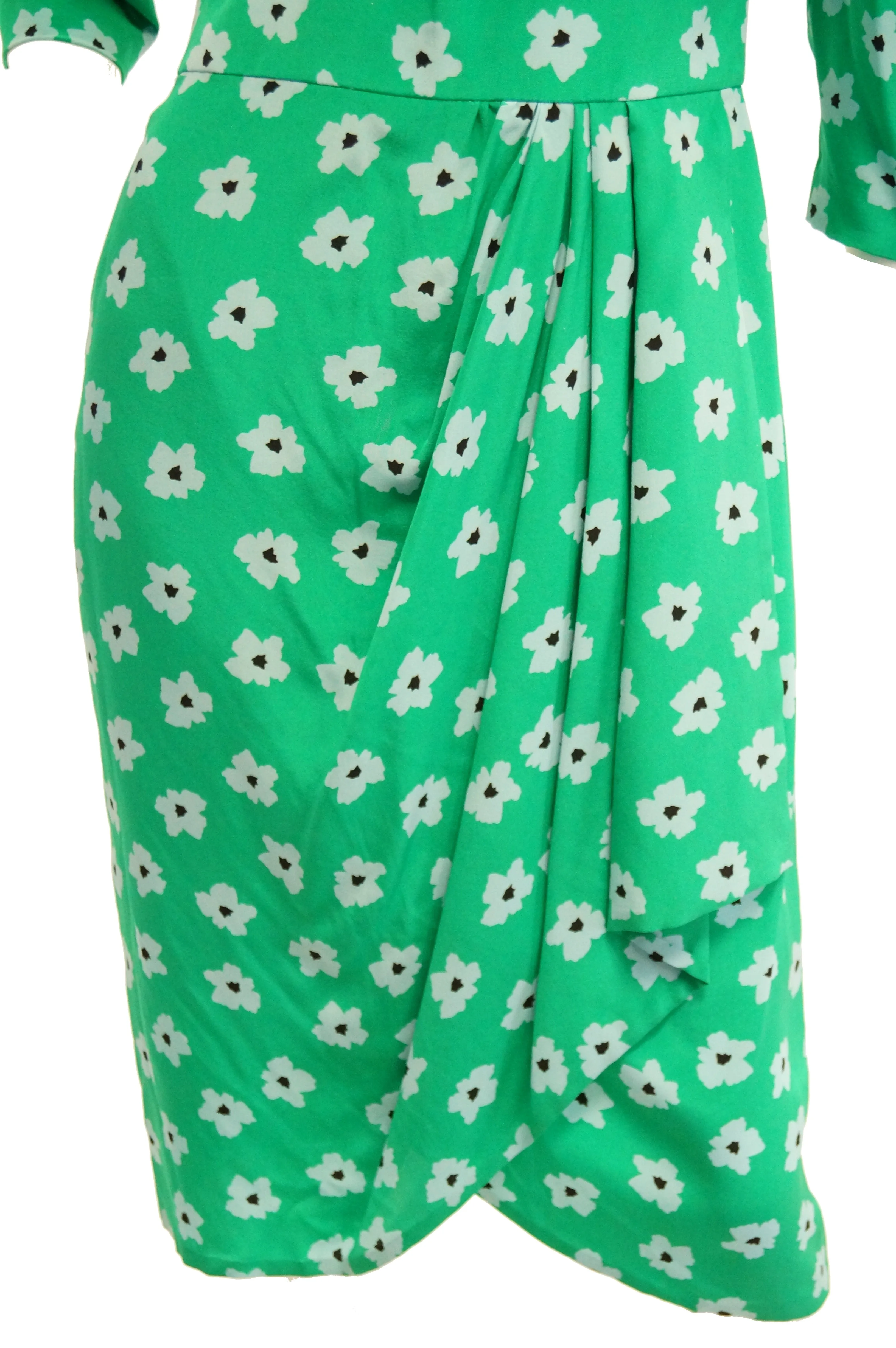 1980s Nina Ricci Green Floral Silk Dress