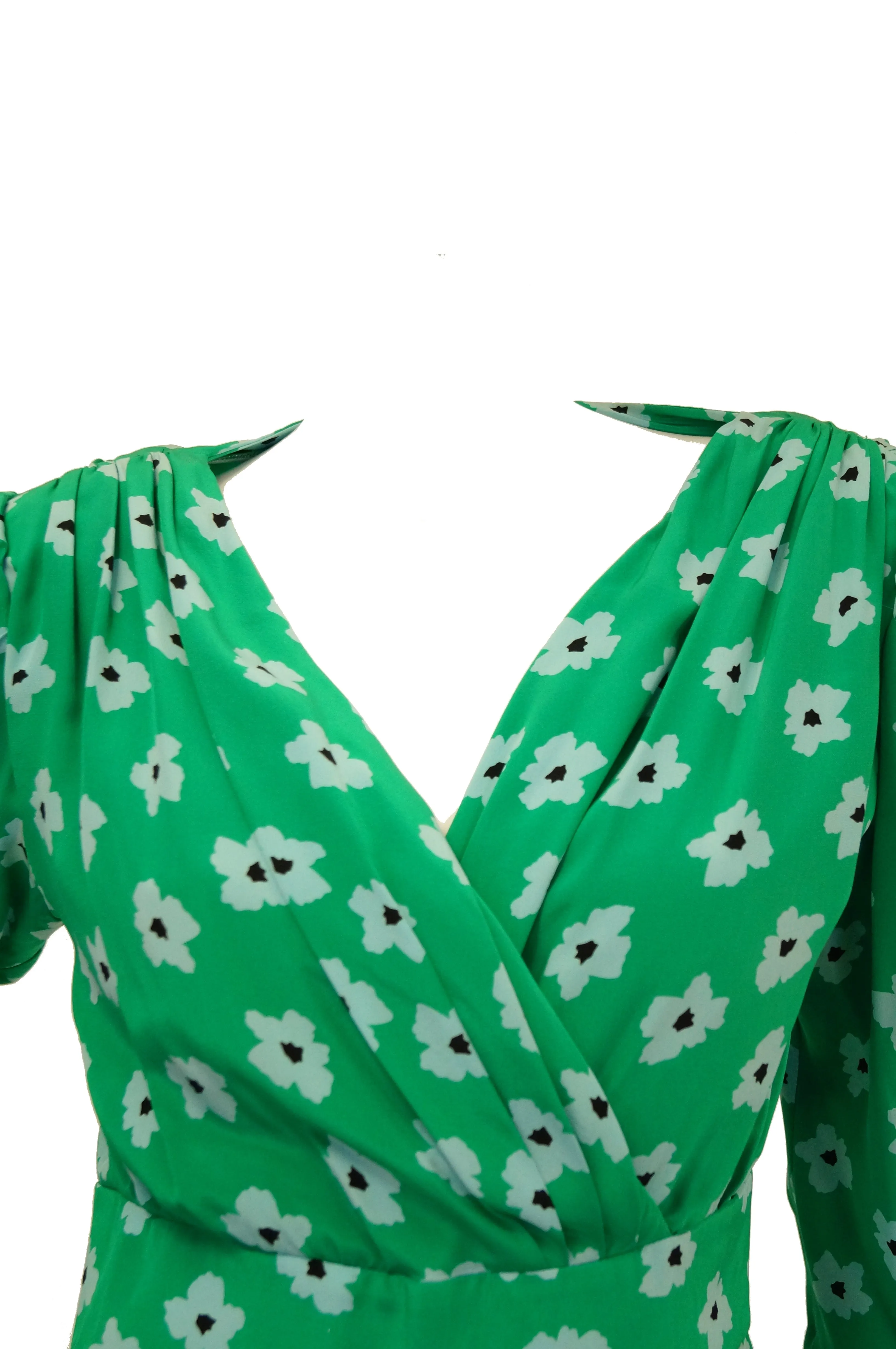 1980s Nina Ricci Green Floral Silk Dress