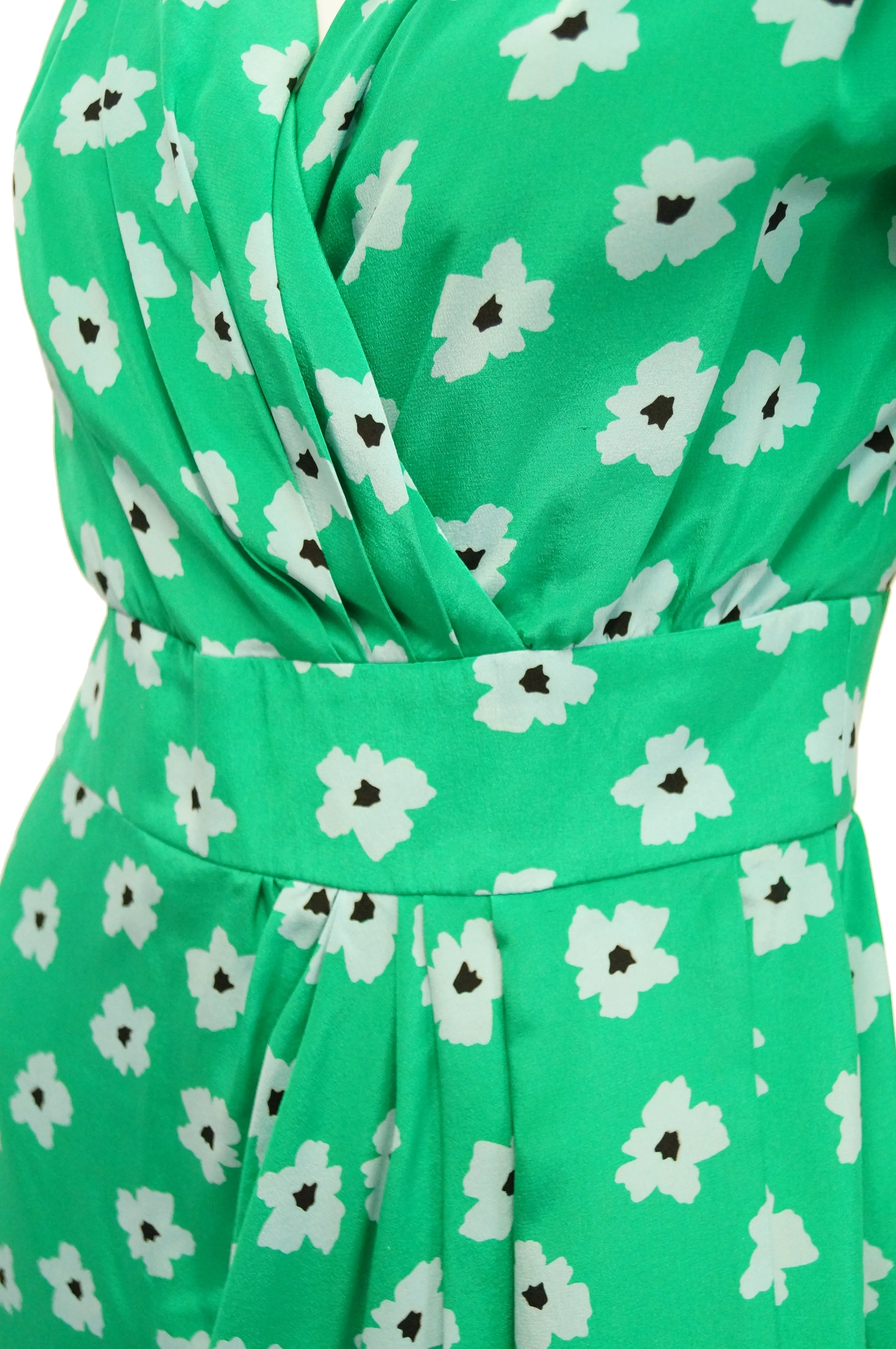 1980s Nina Ricci Green Floral Silk Dress