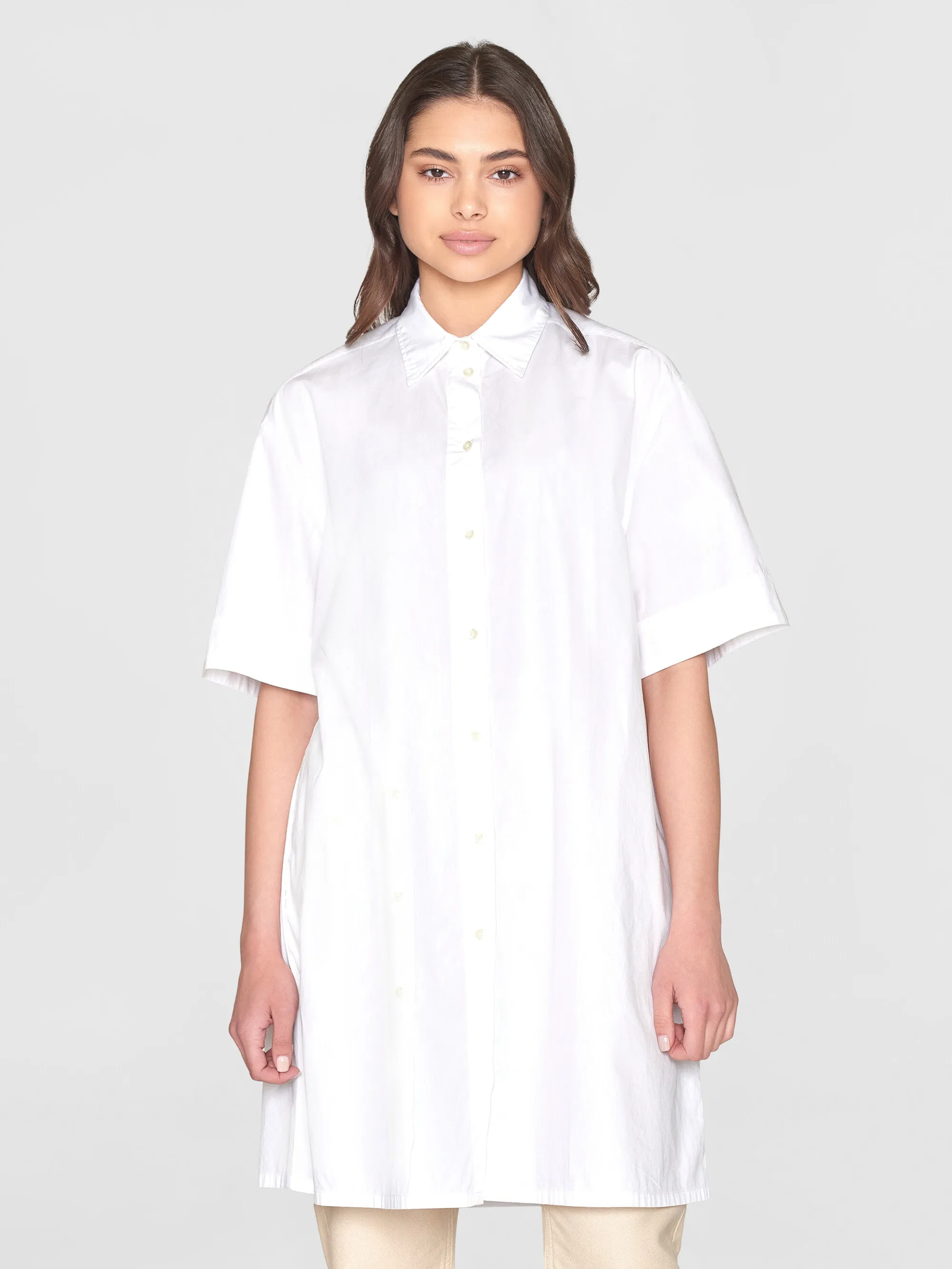 A-shape short sleeved poplin shirt dress - GOTS/Vegan - Bright White