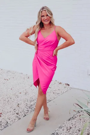 Alluring Wrapped Midi Dress - Pink