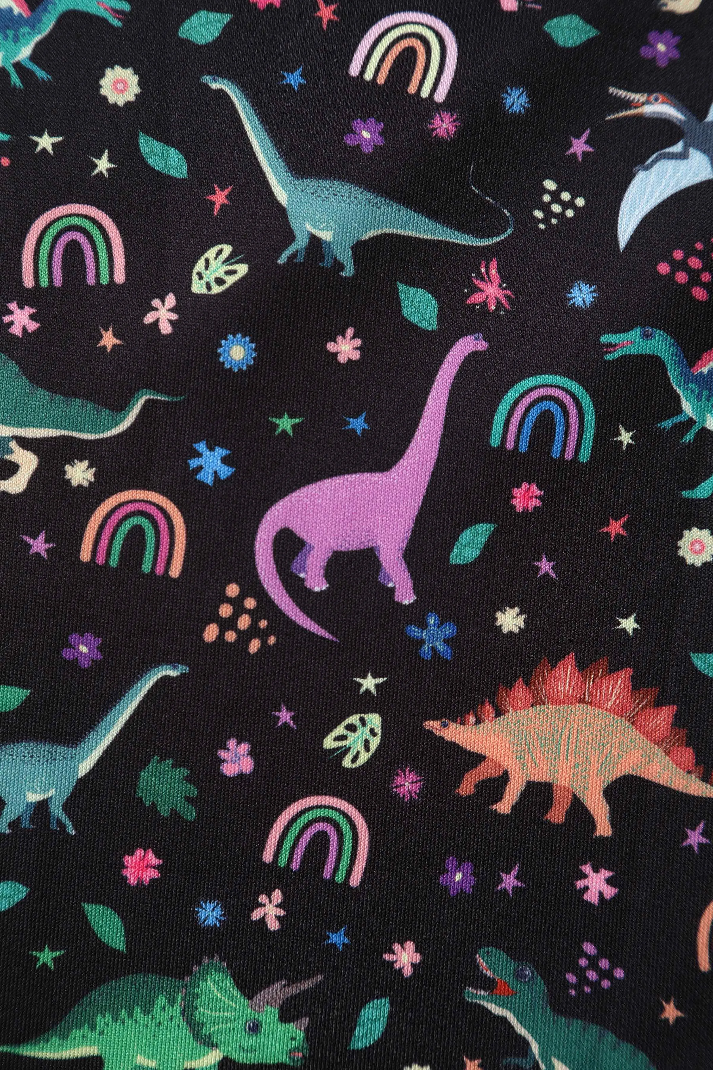 Amanda Black Flared Dress in Dinosaur & Rainbow Print