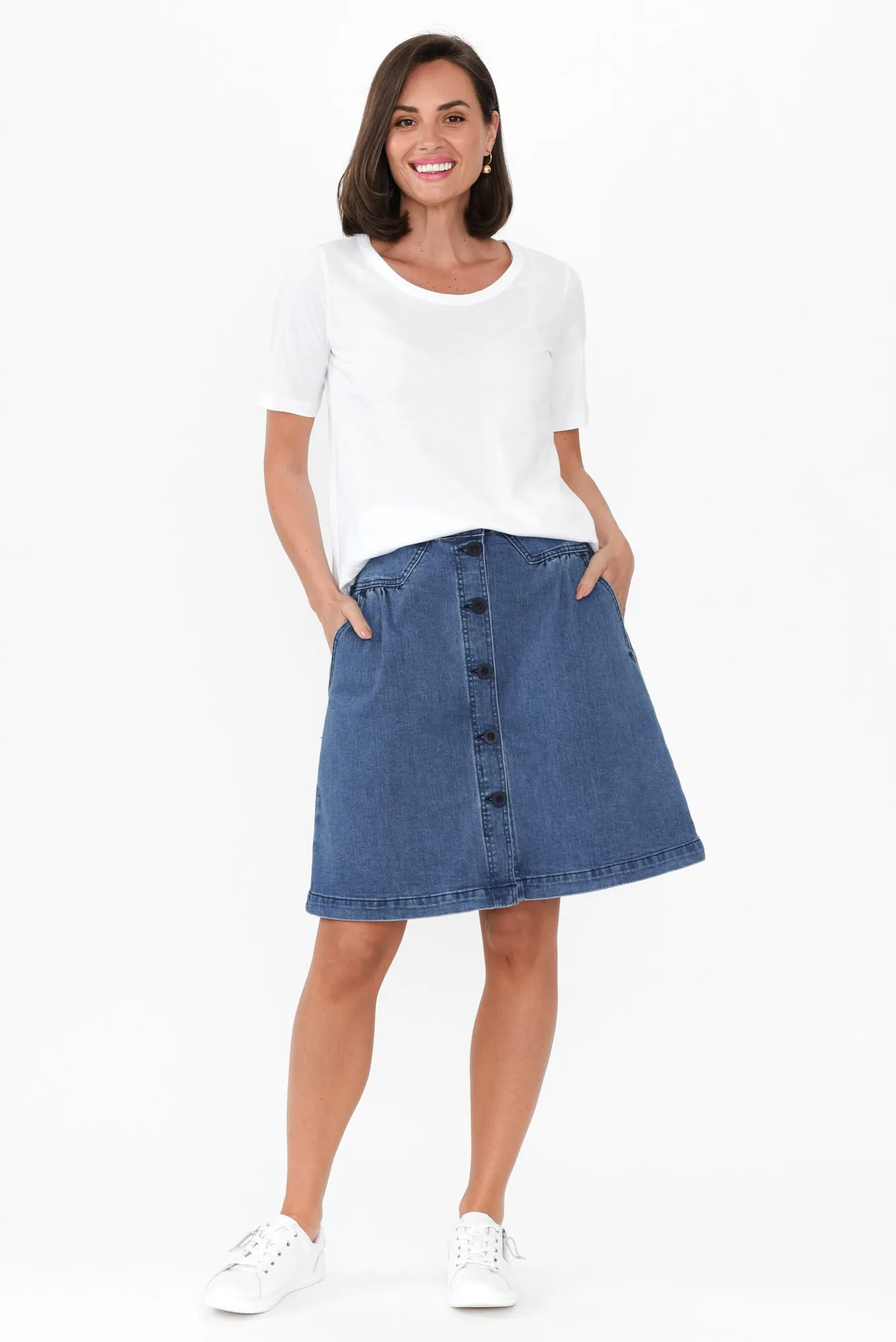 Amanda Light Blue Stretch Denim Skirt