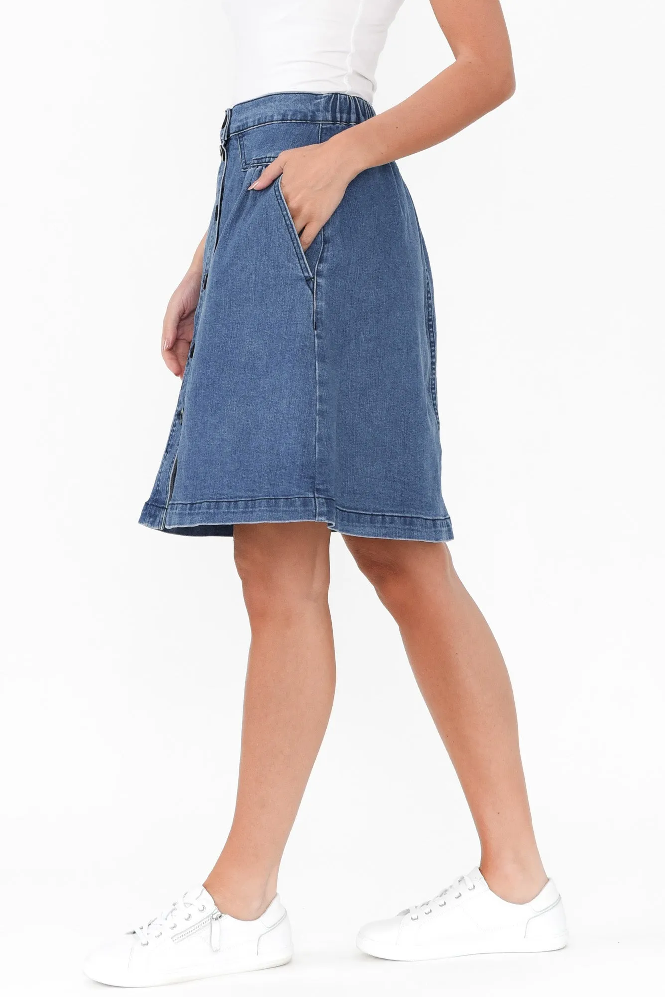 Amanda Light Blue Stretch Denim Skirt