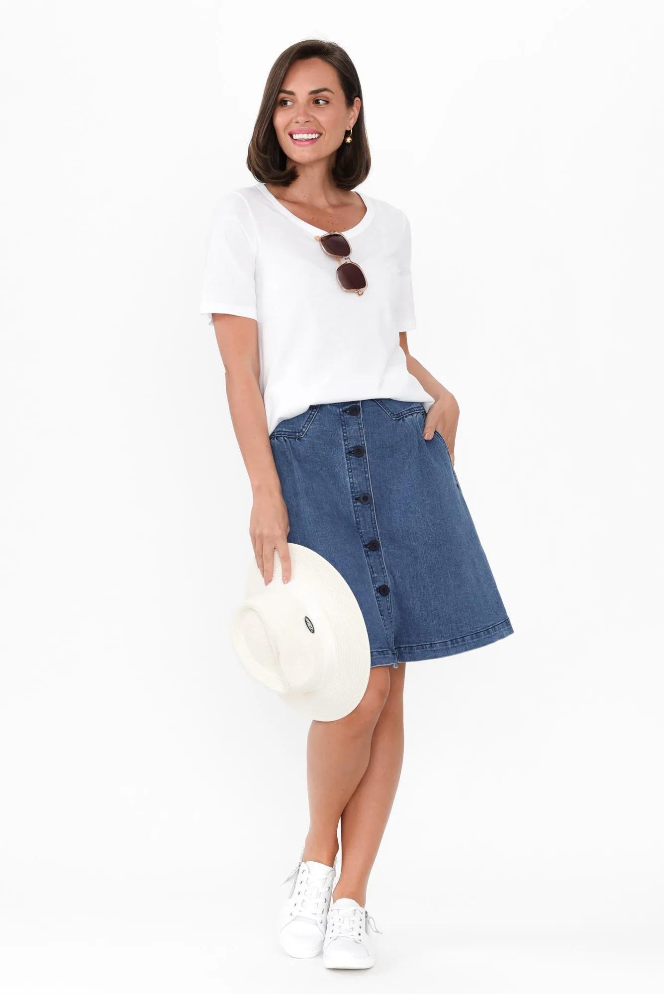 Amanda Light Blue Stretch Denim Skirt