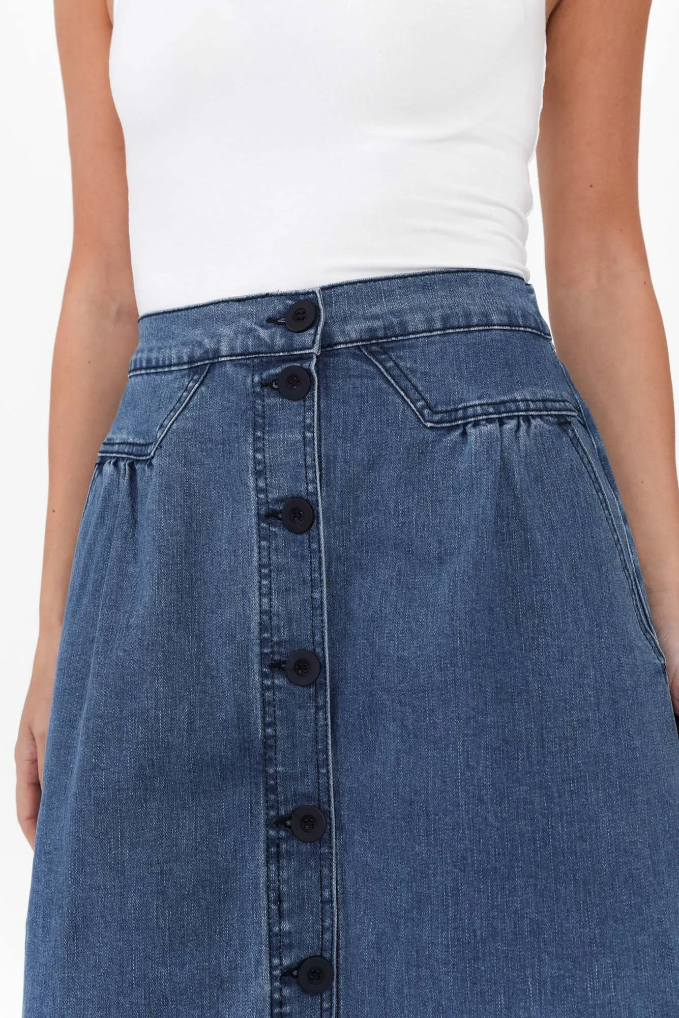 Amanda Light Blue Stretch Denim Skirt