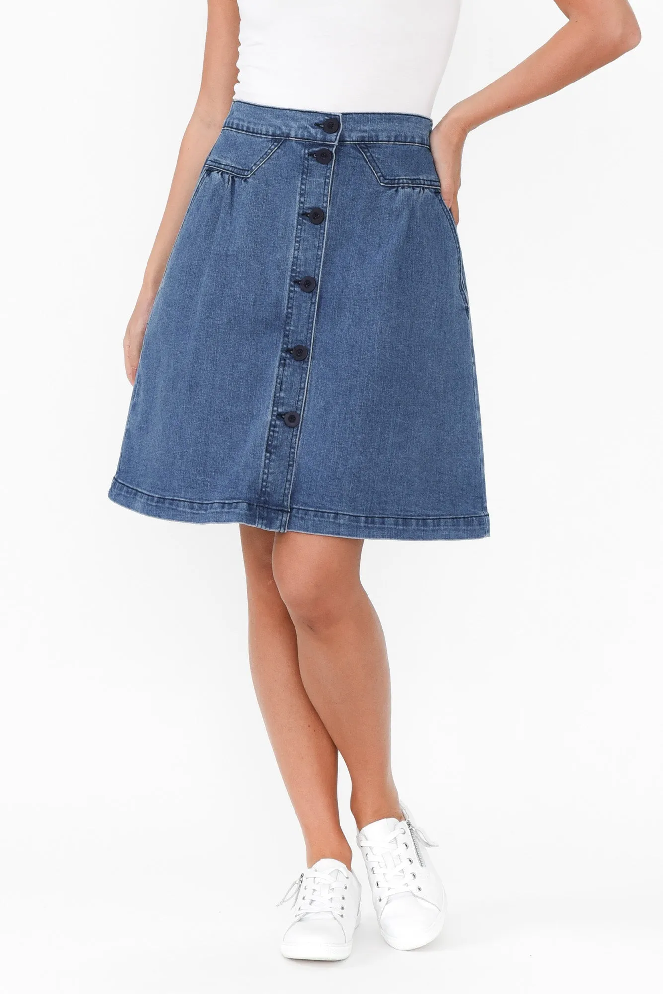 Amanda Light Blue Stretch Denim Skirt