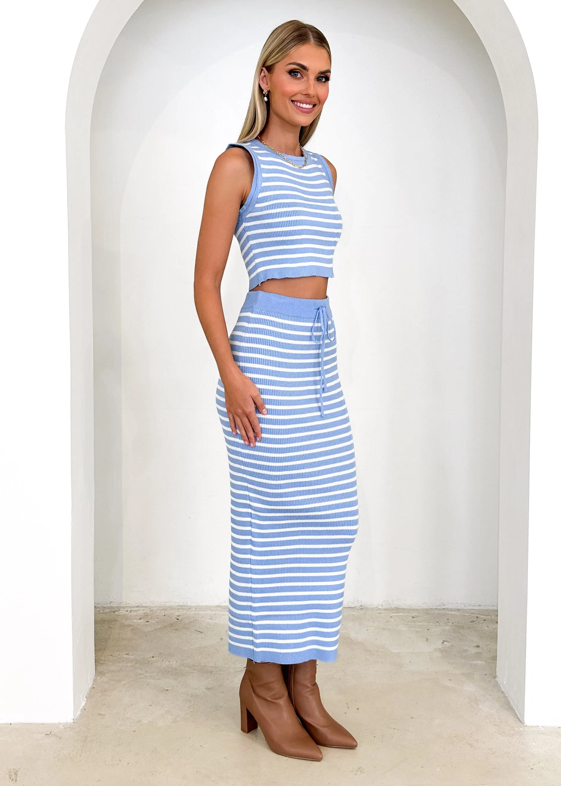 Astrid Knit Crop - Blue Stripe