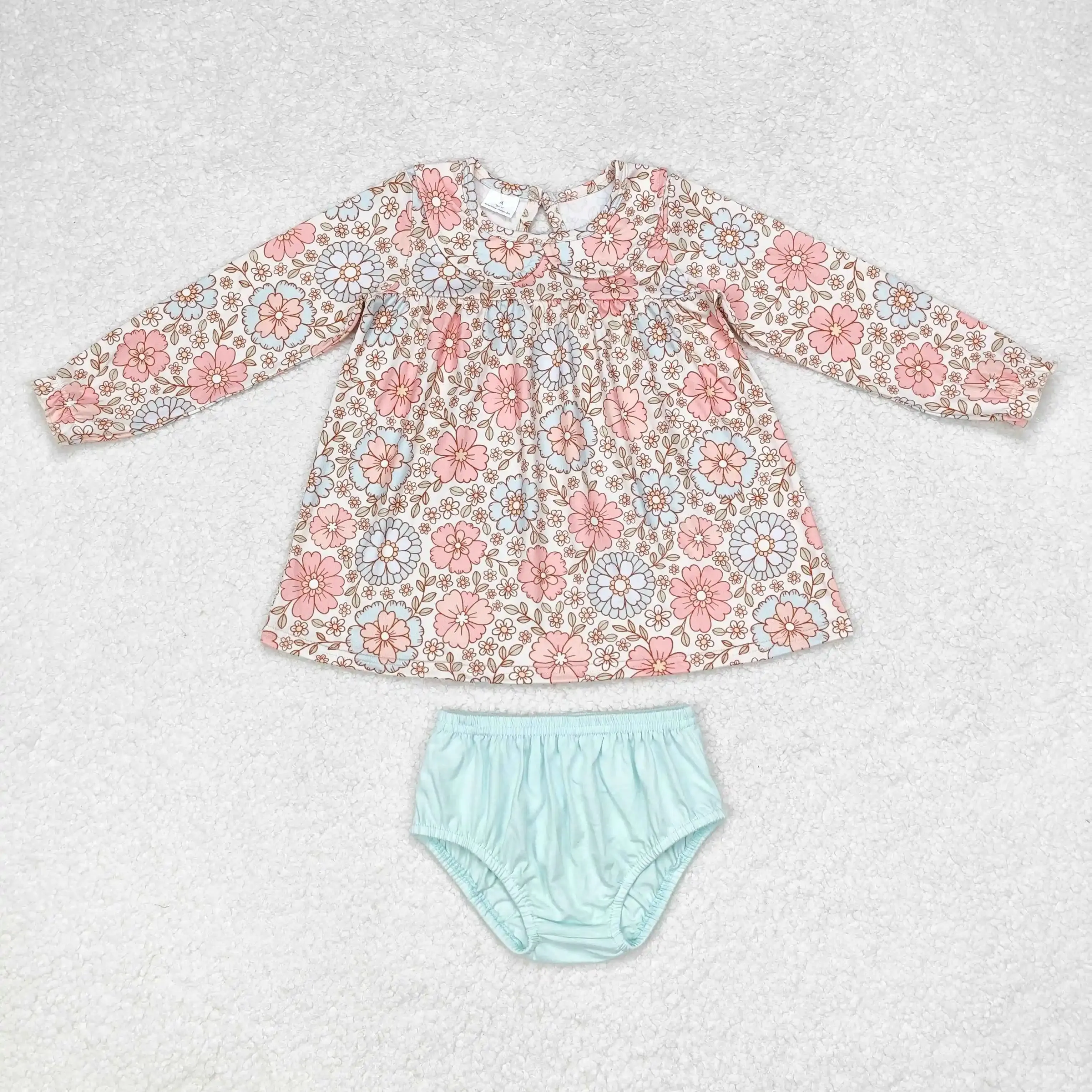 Baby Romper Peach Floral Collar   Bummie