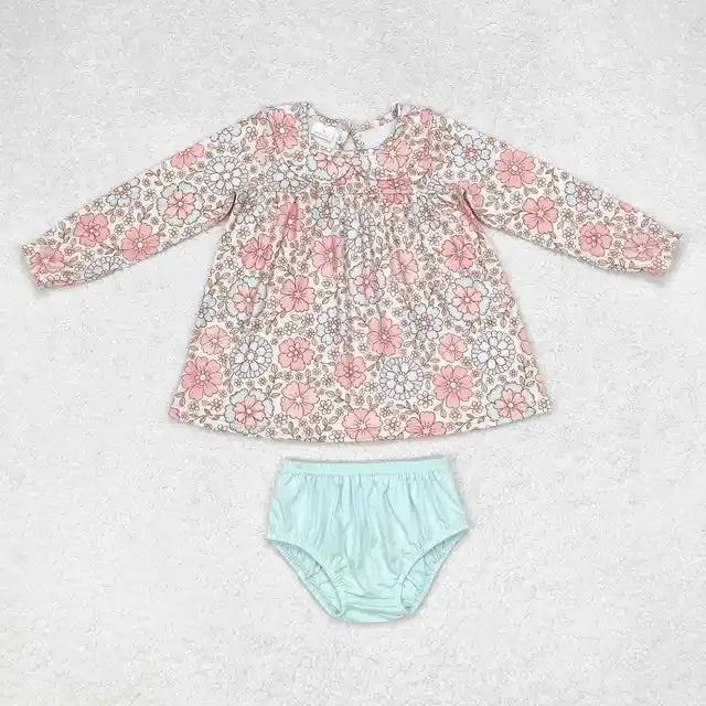 Baby Romper Peach Floral Collar   Bummie