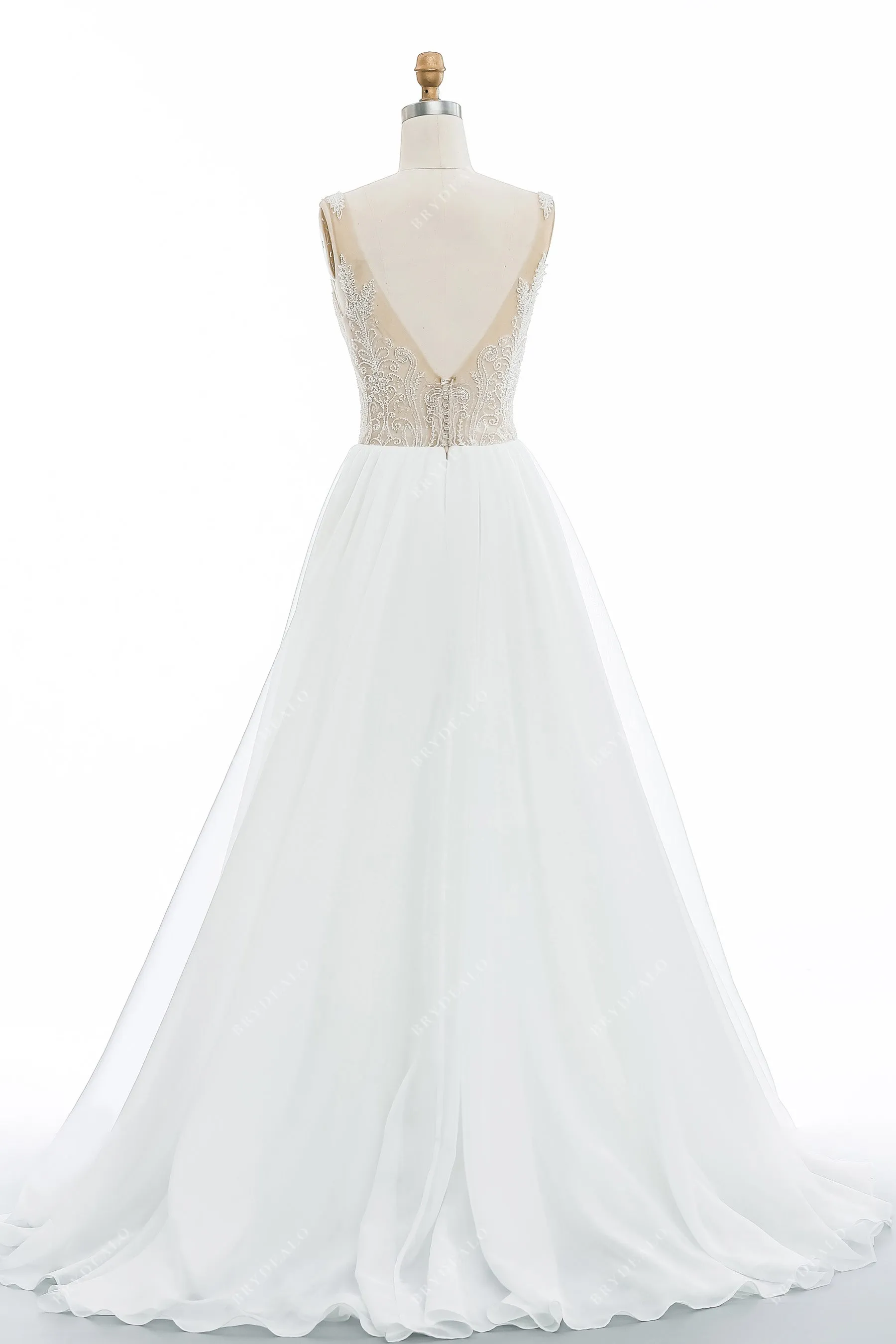 Beaded Illusion Neck Puffy A-line Wedding Gown