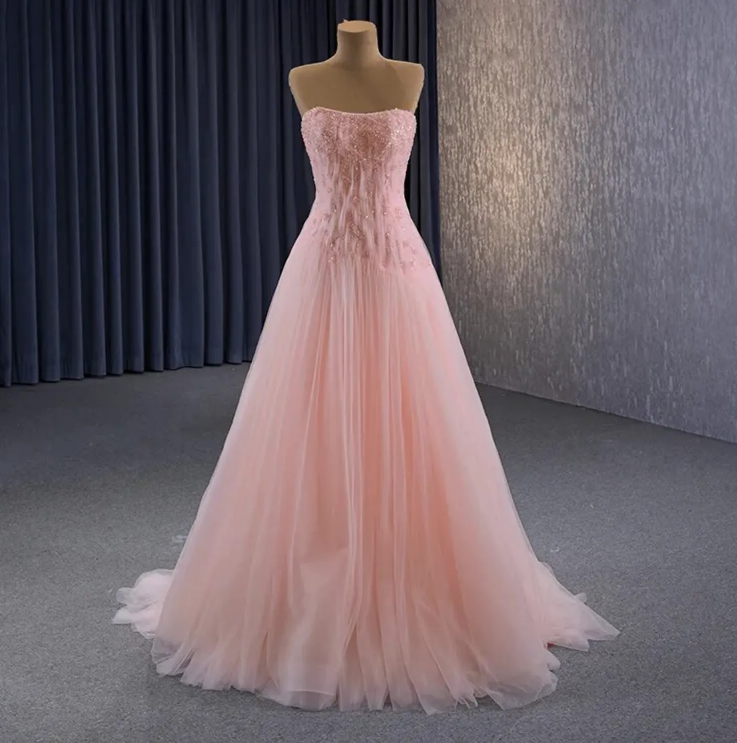 Beaded Sleeveless Pink Party Gown