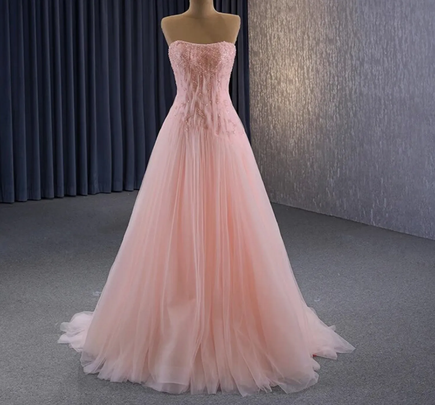 Beaded Sleeveless Pink Party Gown