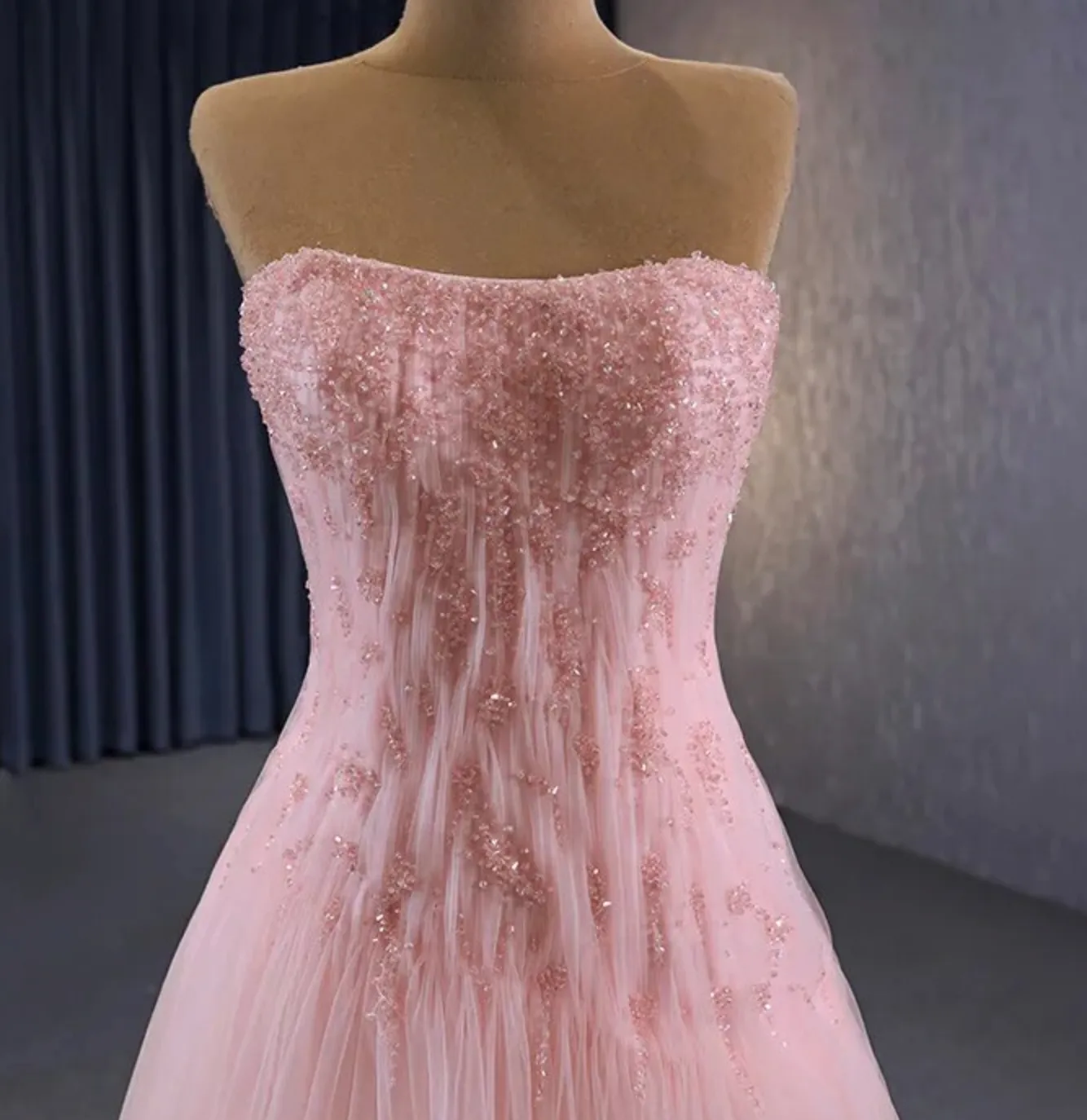 Beaded Sleeveless Pink Party Gown