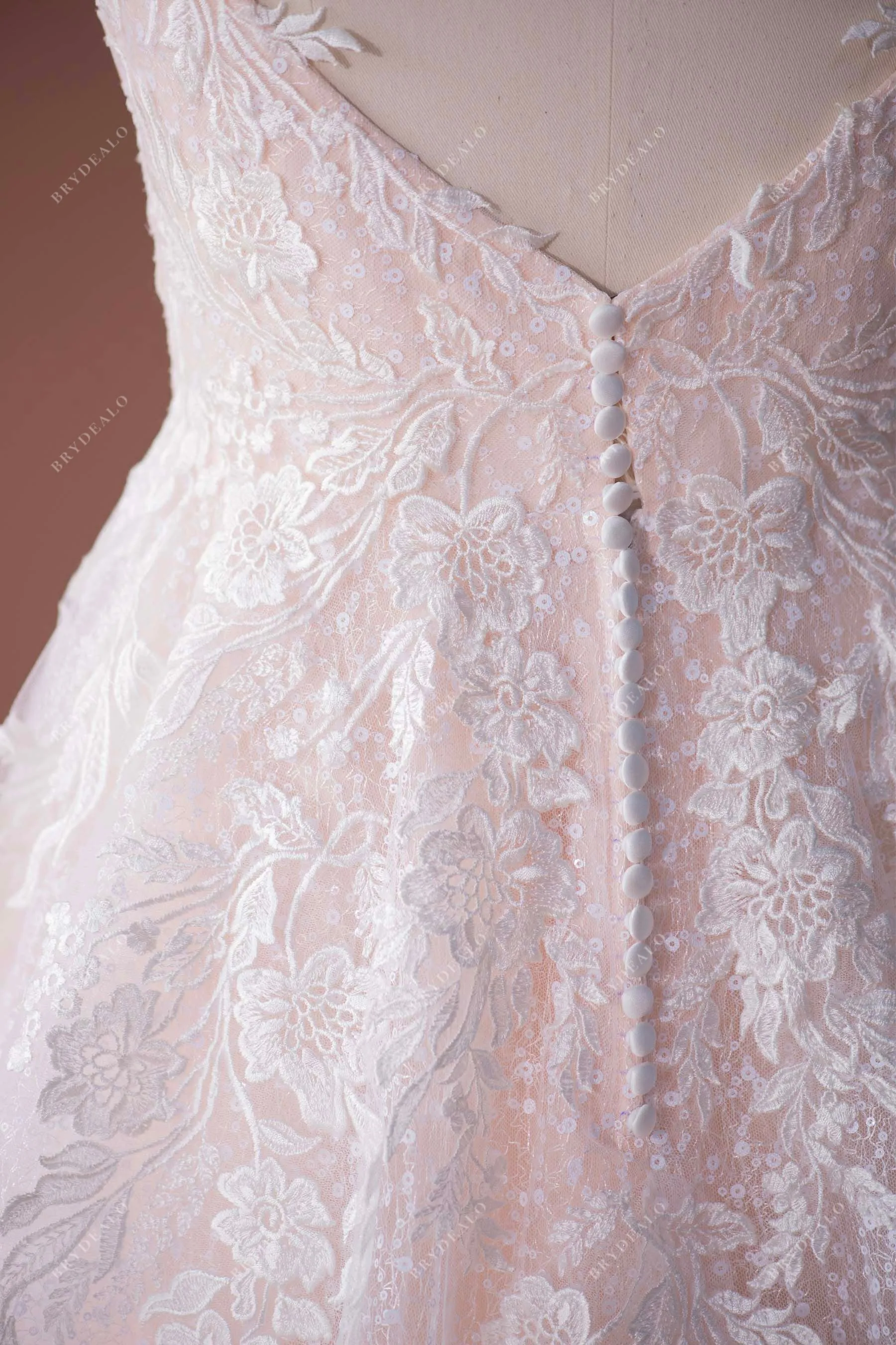 Beautiful Wild Lace Strap Designer Sequin Nude Pink Bridal Ball Gown