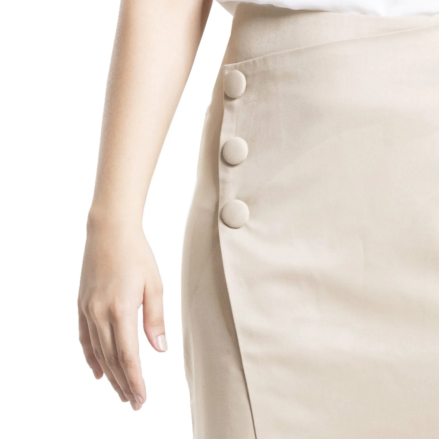 Beige Women officewear Button Detail Skirt