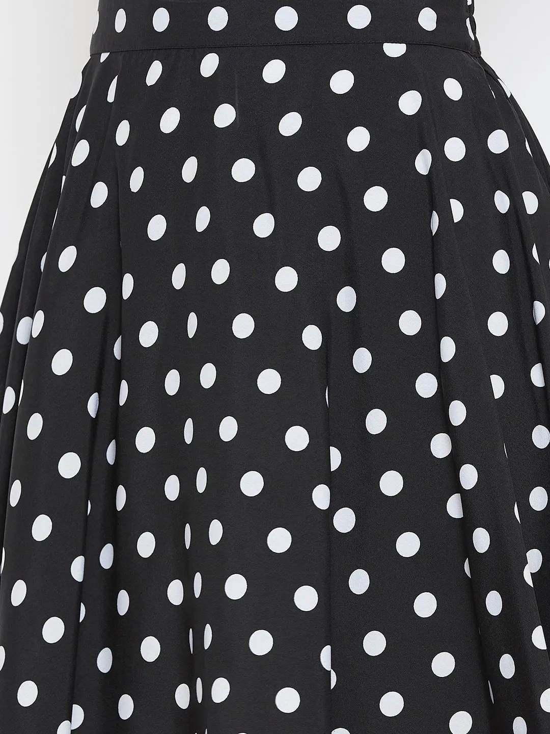 Berrylush Women Black & White Polka Dot Printed Elastic Waist Flared Mini Skirt