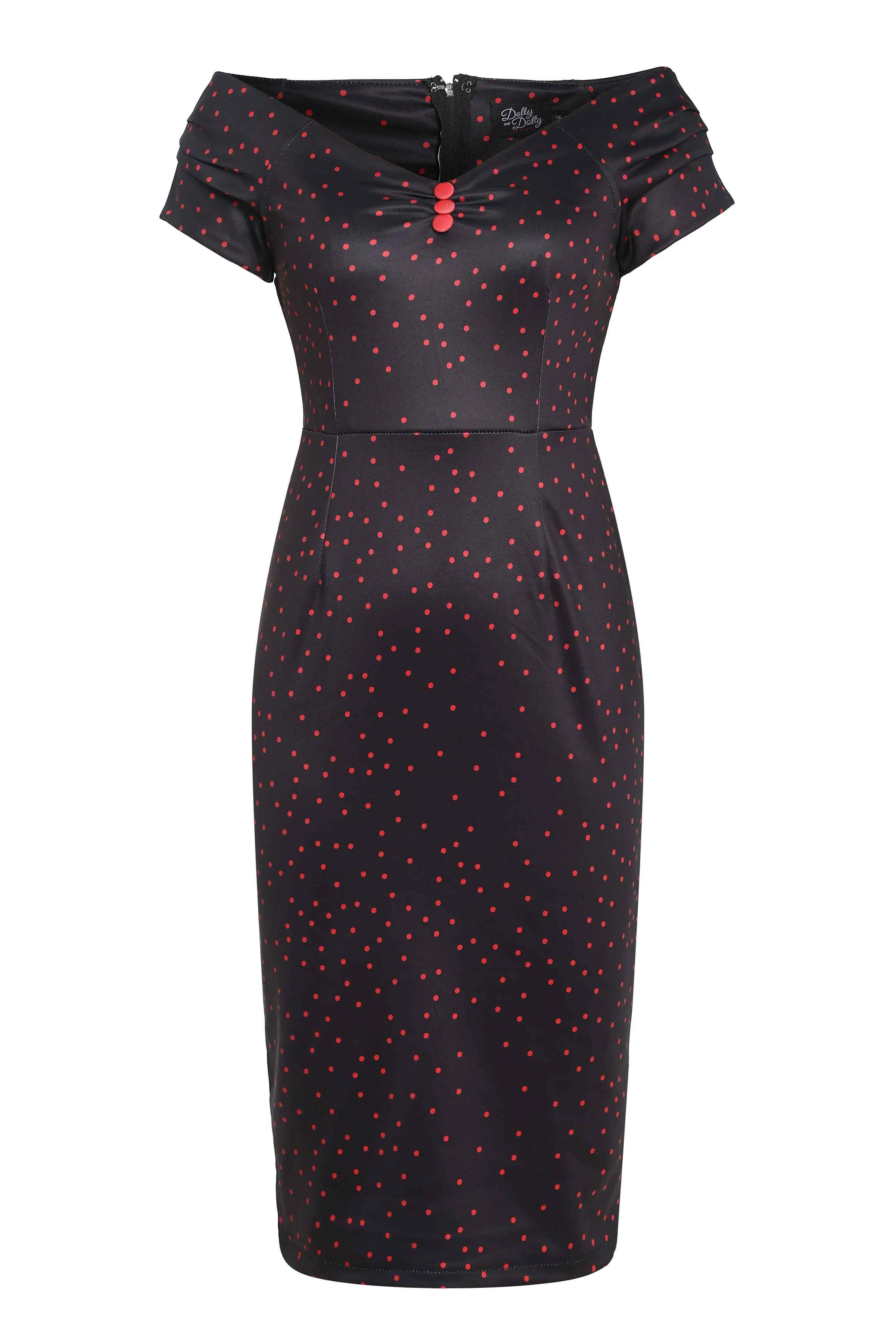 Beryl Purple & Red Polka Dot  Off Shoulder Pencil Dress