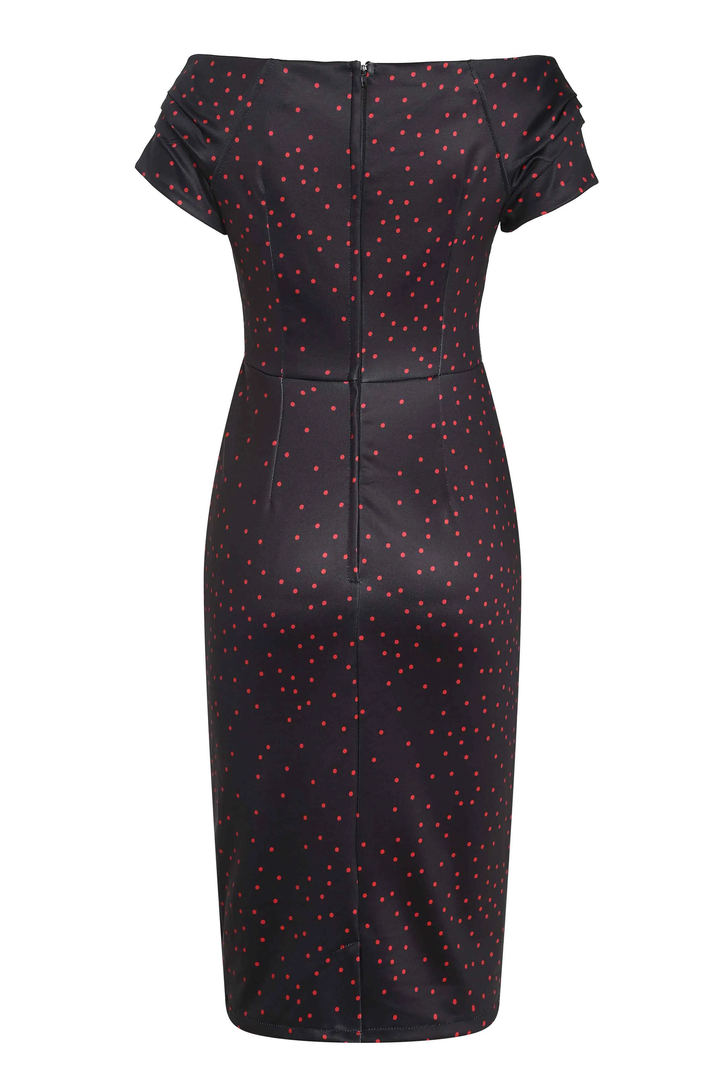 Beryl Purple & Red Polka Dot  Off Shoulder Pencil Dress