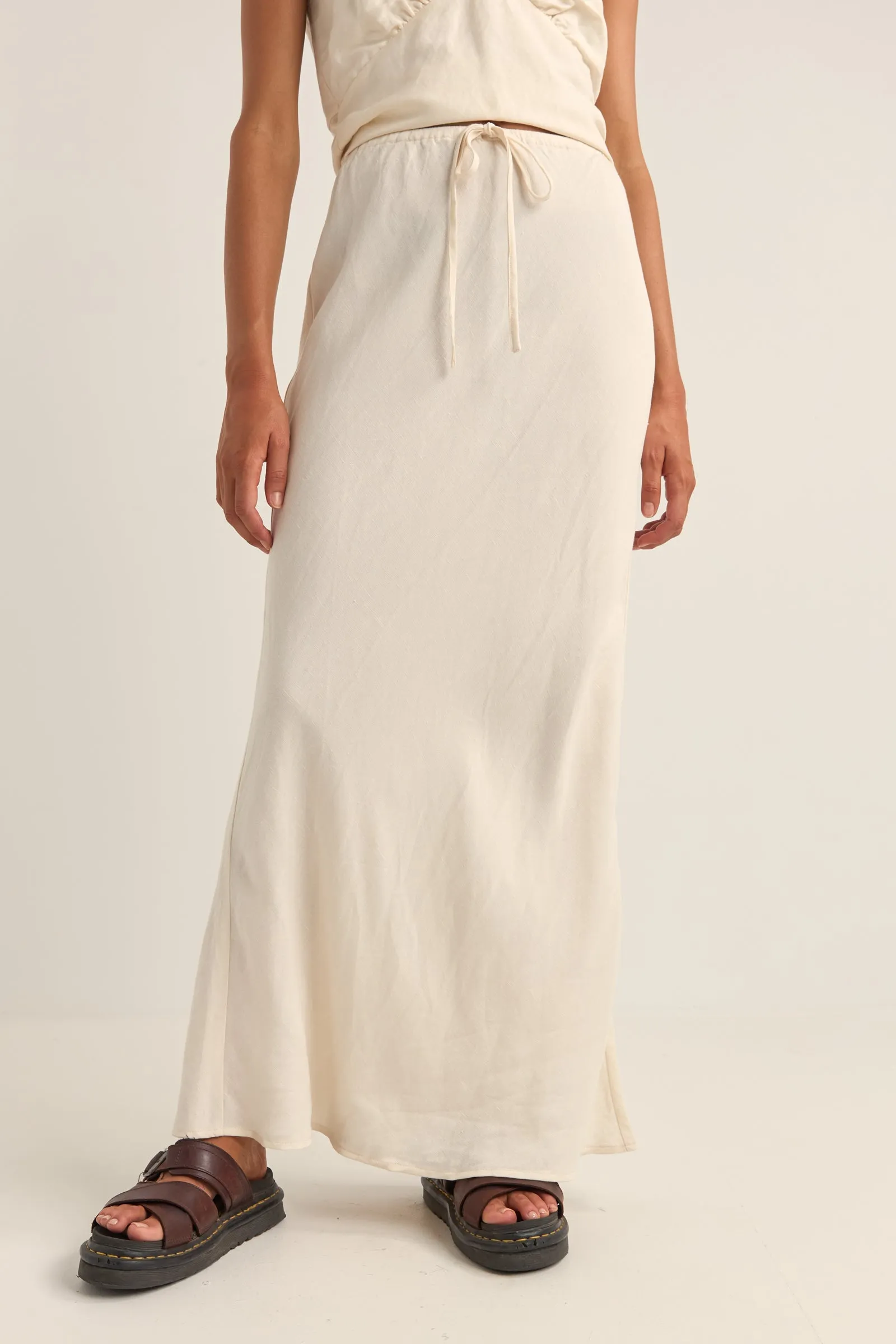 Bias Cut Maxi Skirt Cream