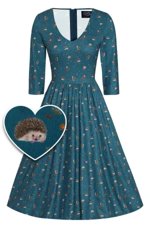 Billie Green Hedgehog & Mushroom Print Dress