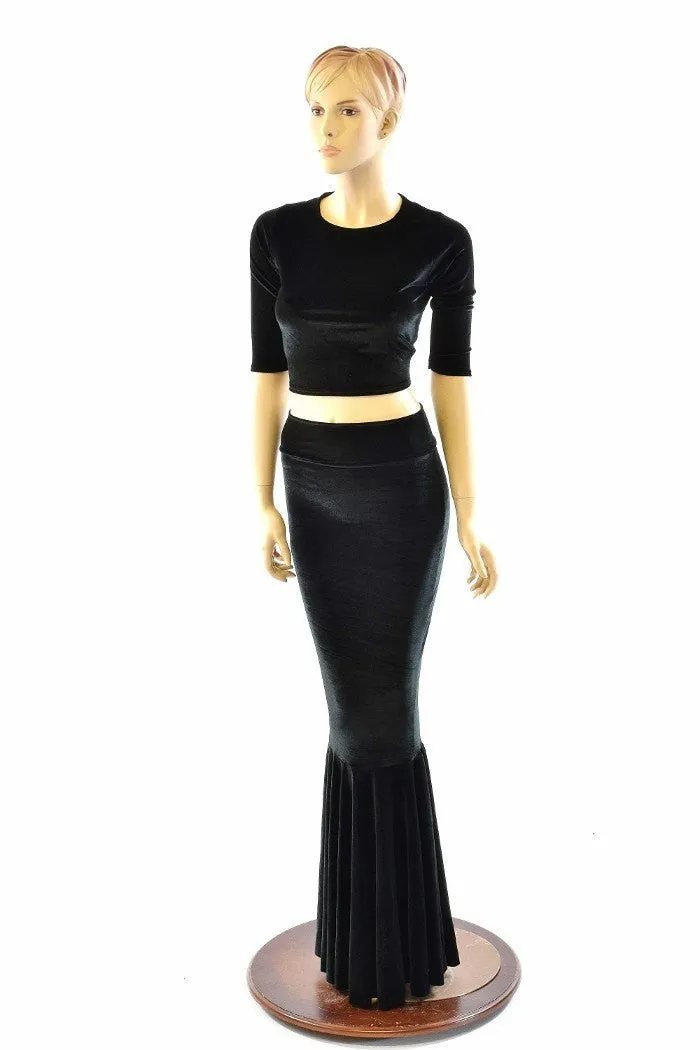 Black Velvet Mermaid Skirt & Top