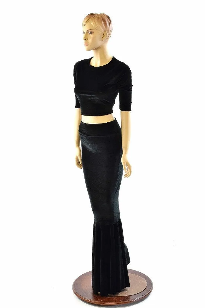 Black Velvet Mermaid Skirt & Top