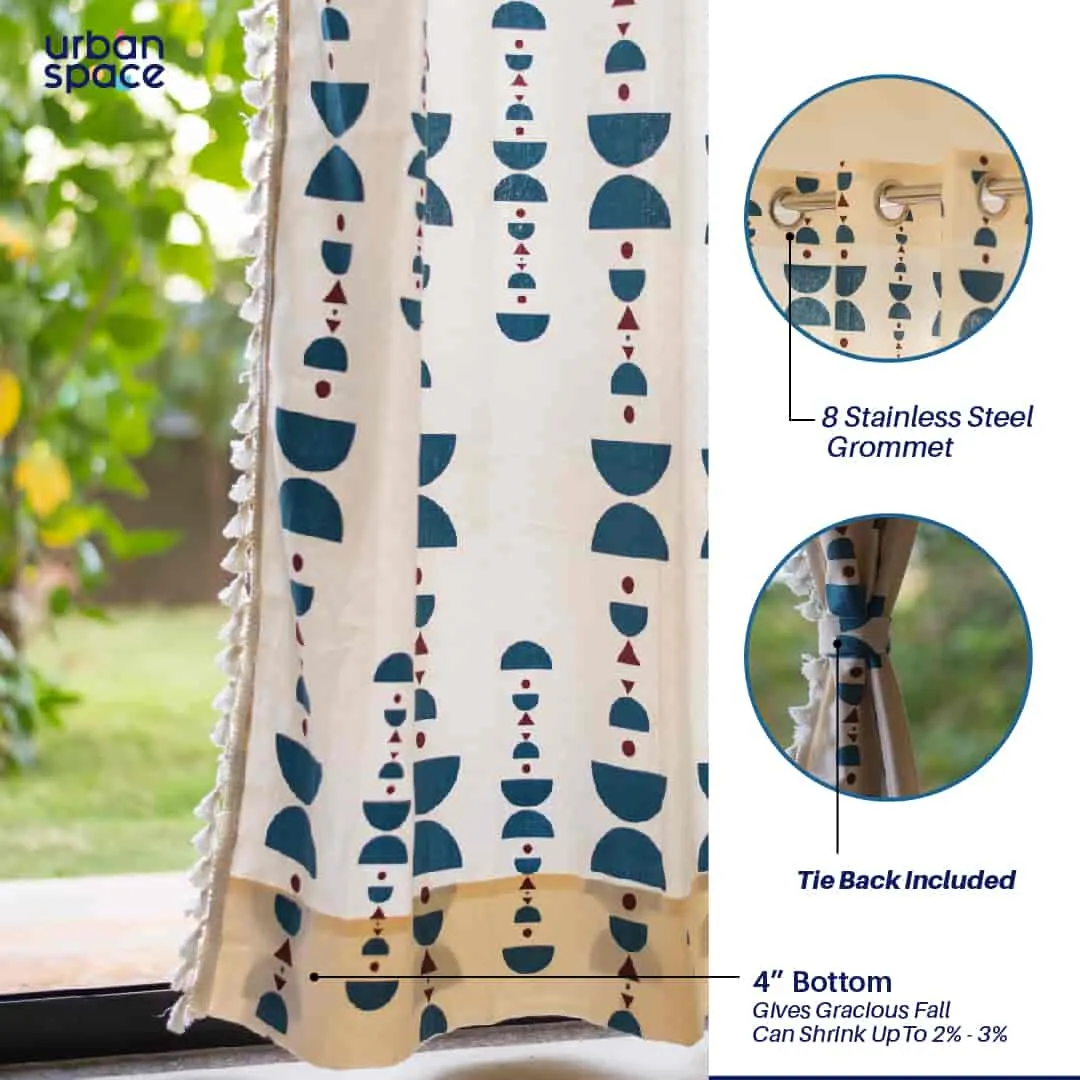 Bohemian 100% Cotton Curtain, Pack of 1 Curtain - Domes indigo Blue