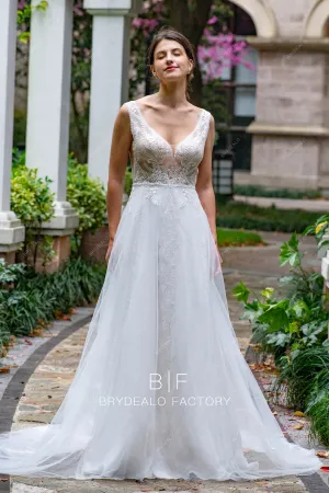 Boho Straps Flower Lace Long A-line Spring Fall Wedding Dress