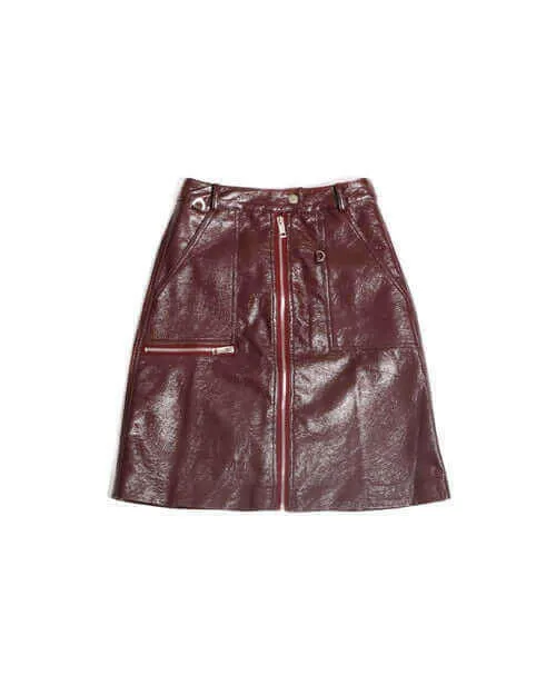 Bordeaux Faux Leather Zip Up Pencil Skirt