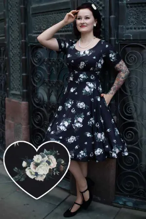 Brenda Black Floral Flared Dress