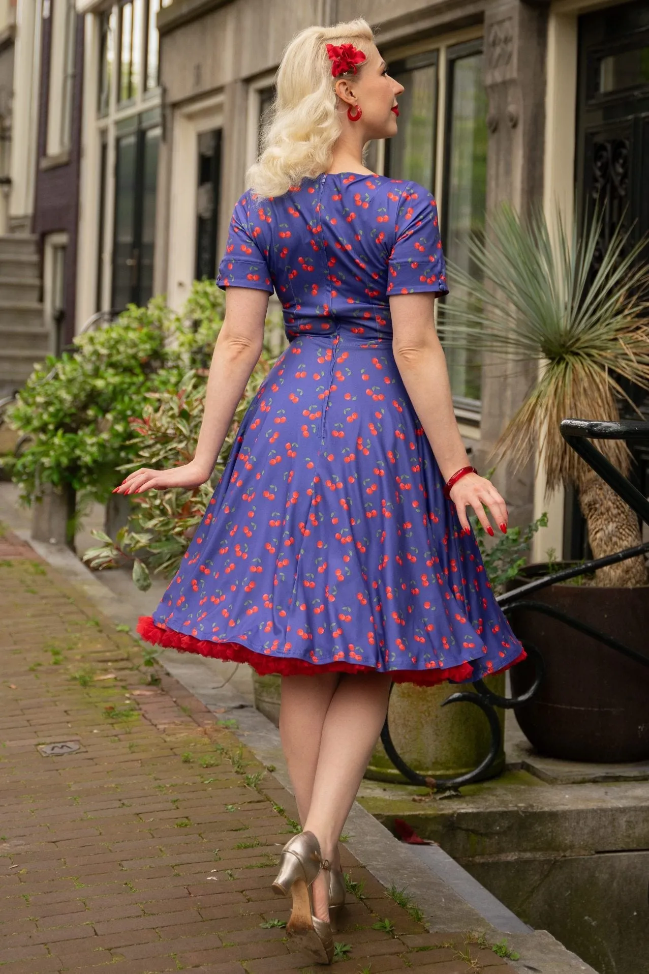 Brenda Blue Cherry Flared Dress