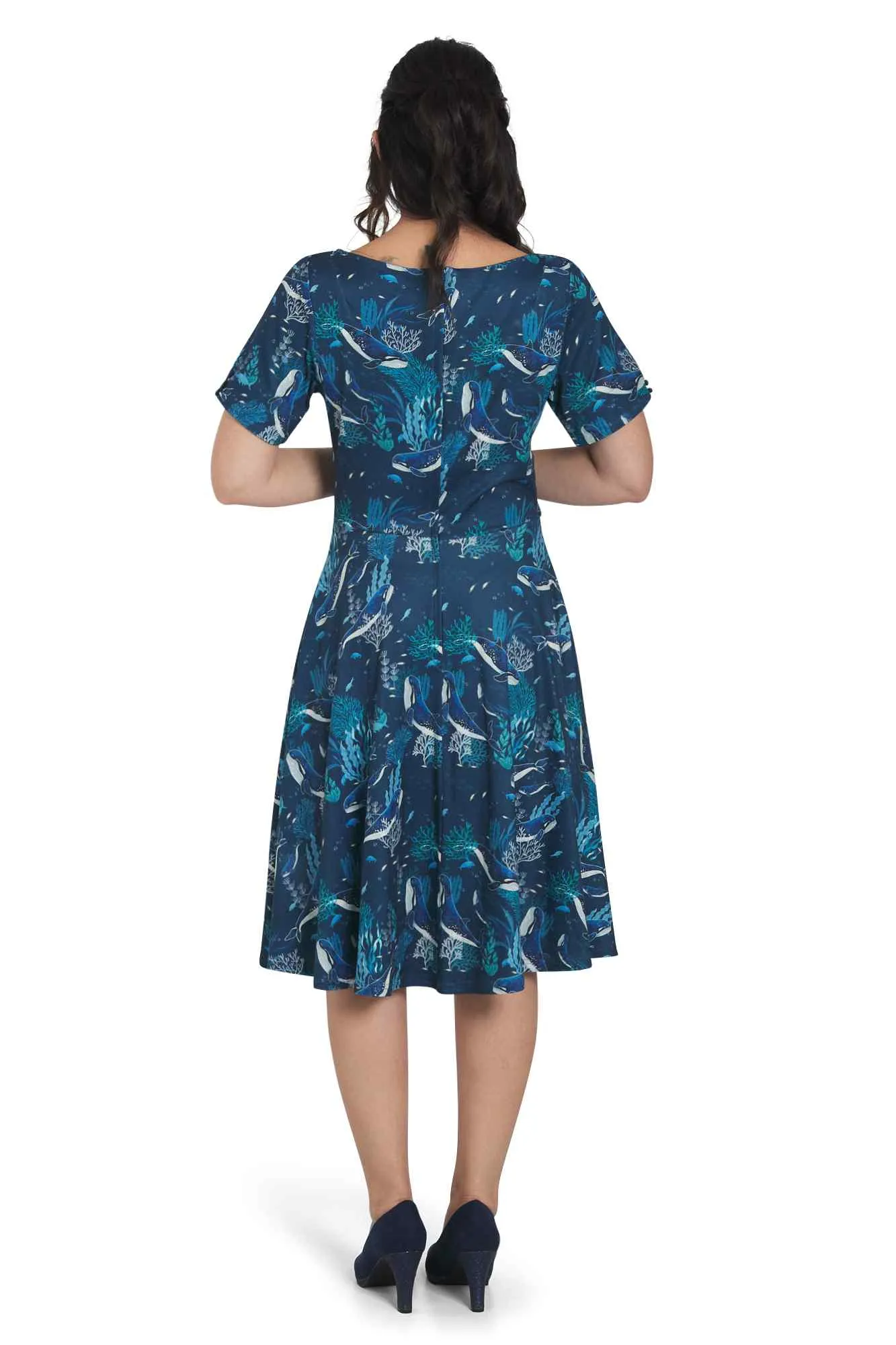 Brenda Blue Whale Print Sleeved Dress