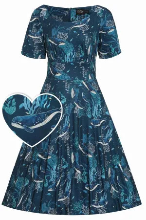 Brenda Blue Whale Print Sleeved Dress