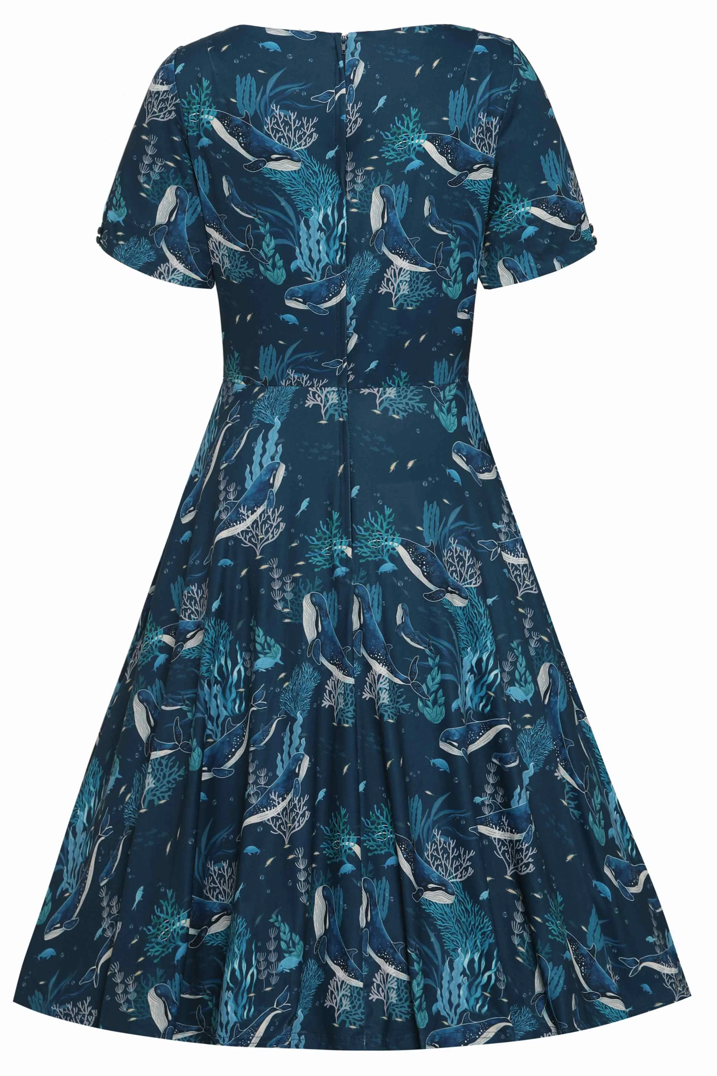 Brenda Blue Whale Print Sleeved Dress