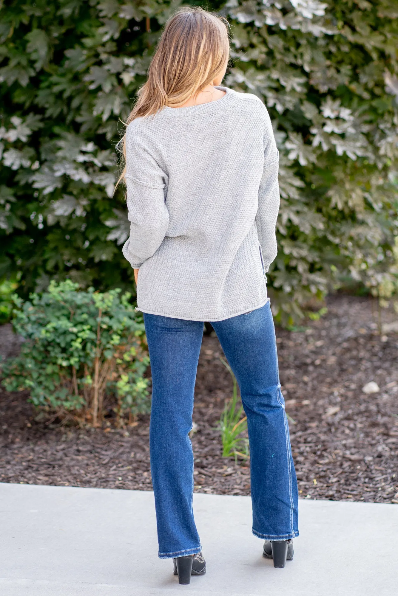 Button Closure Drop Shoulder Sweater