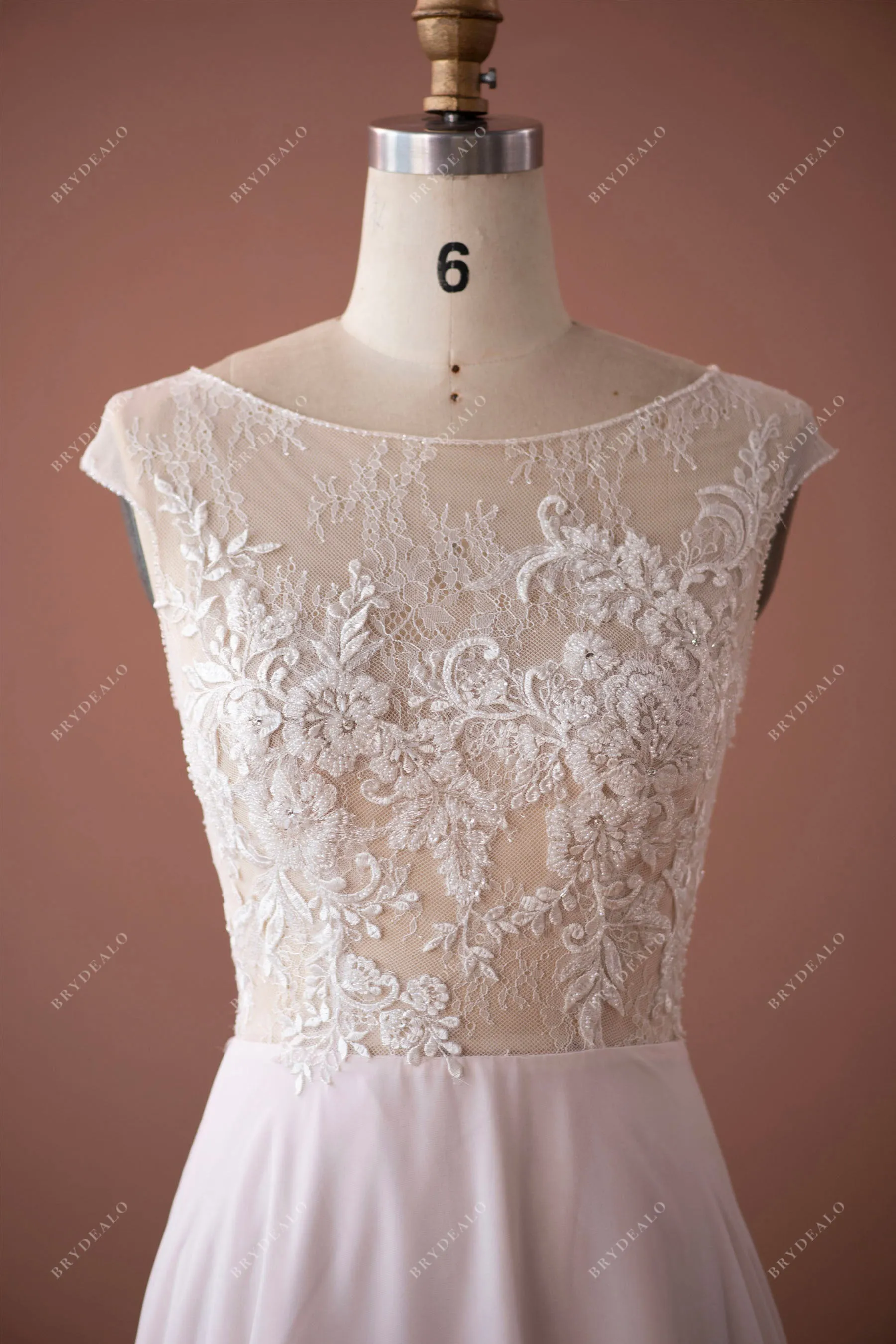 Cap Sleeve Beaded Lace Flowy Beach Wedding Dress