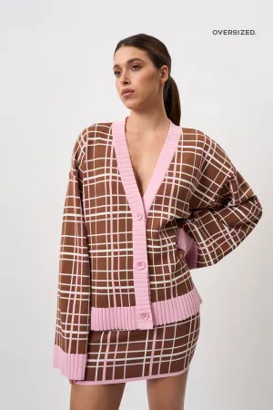 Carolina Check Knit Cardi | Final Sale - Brown Pink