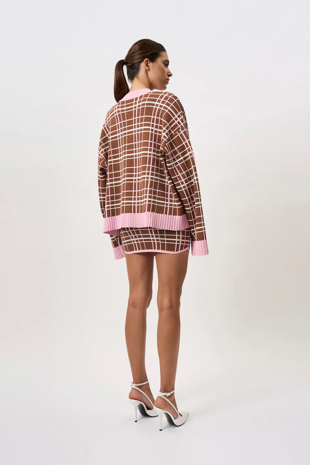 Carolina Check Knit Cardi | Final Sale - Brown Pink