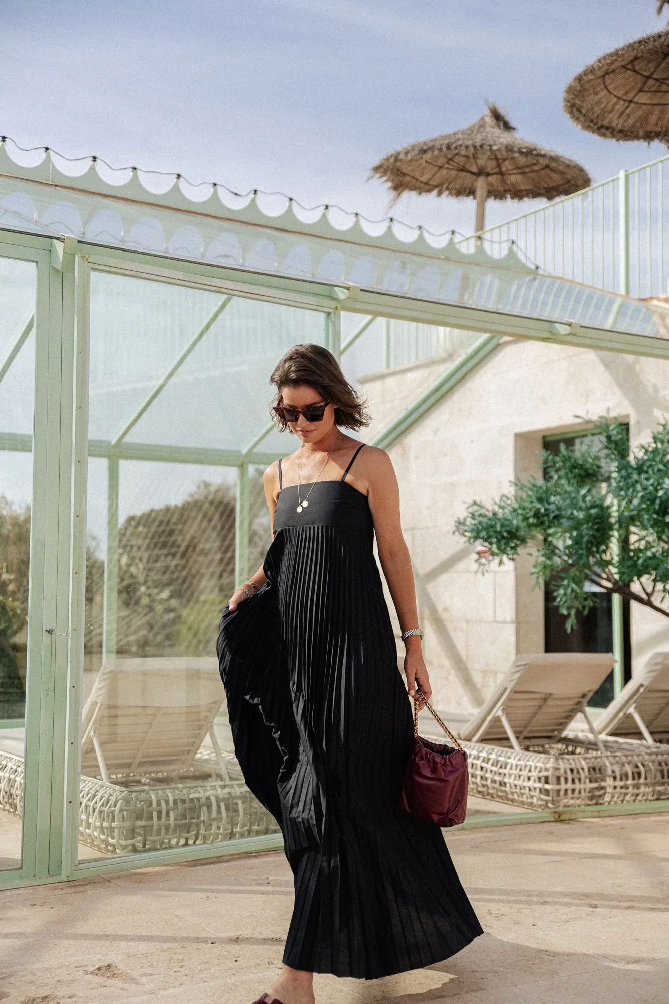 Cato long pleated dress black