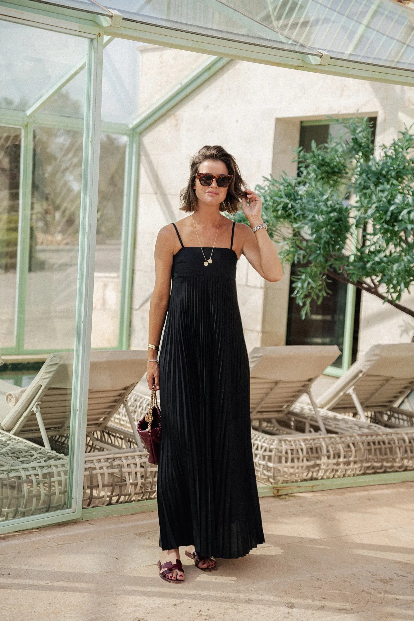 Cato long pleated dress black