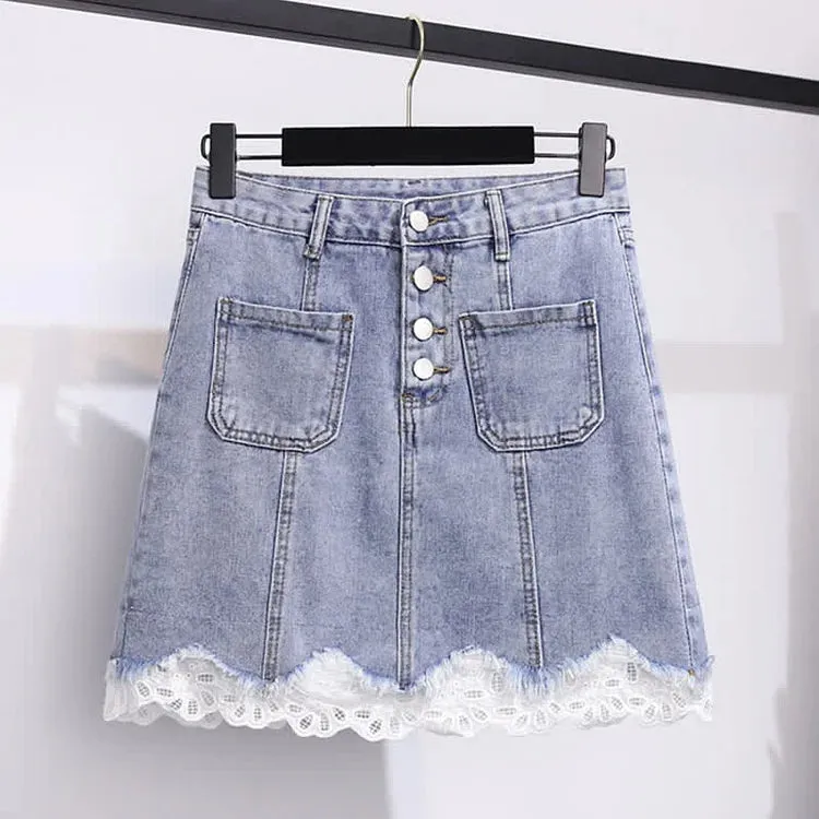 Chic Doll Collar Bowknot Knitted T-Shirt High Waist Denim Skirt