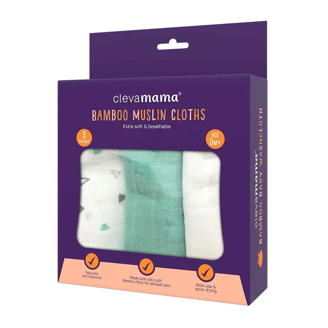 ClevaMama Muslin Cloth Set - Bamboo & Cotton (Grey/Mint)