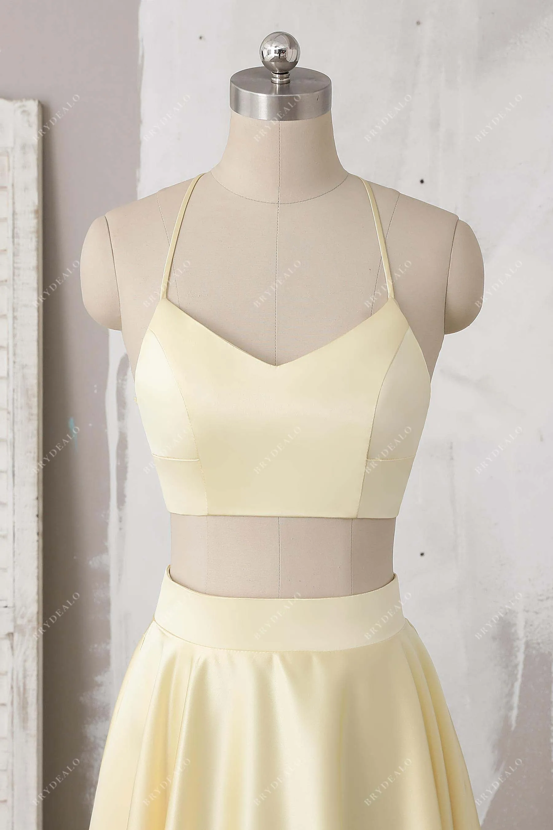 Cute Daffodil Yellow Satin Two-piece Prom Dress