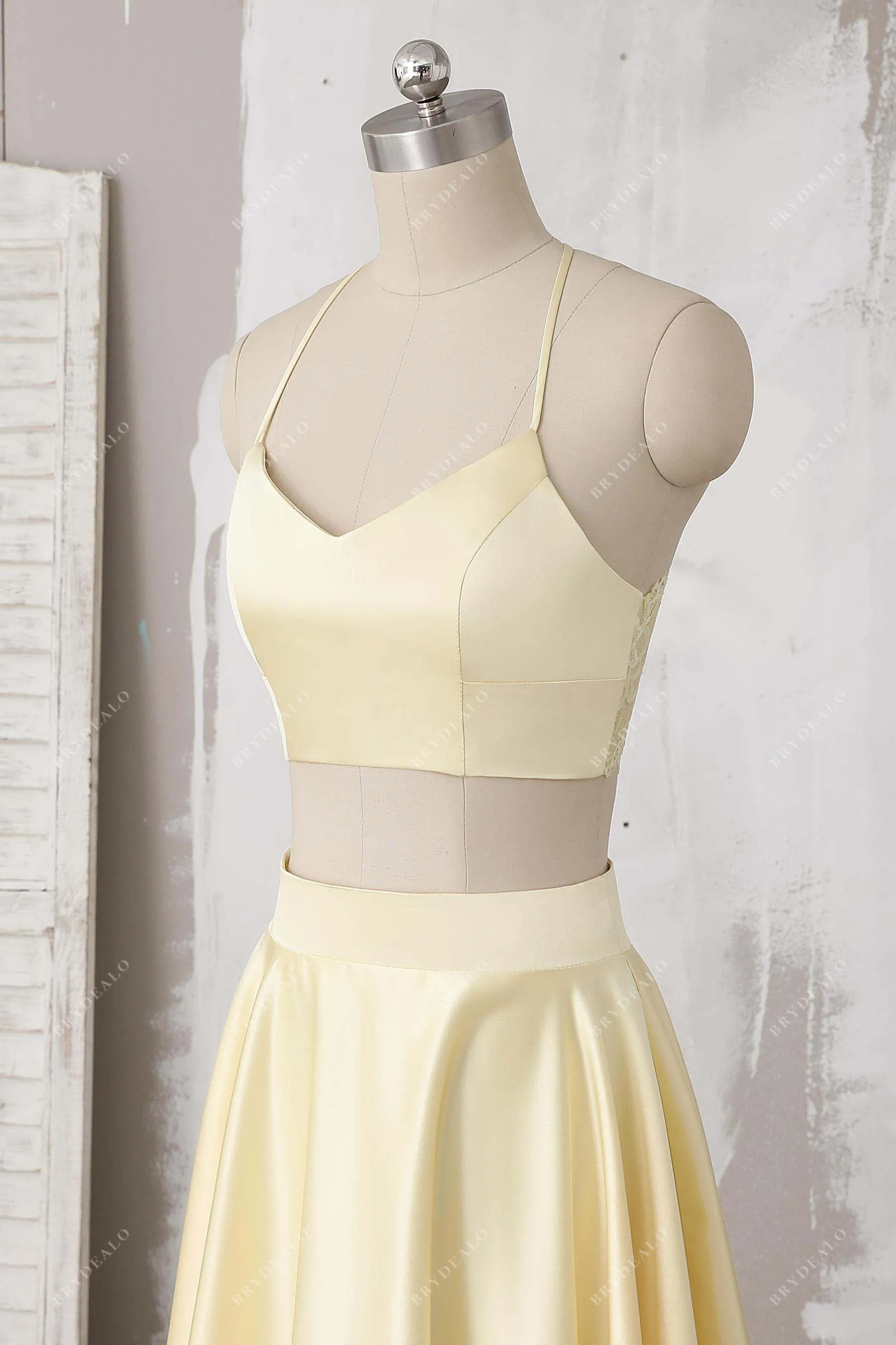 Cute Daffodil Yellow Satin Two-piece Prom Dress