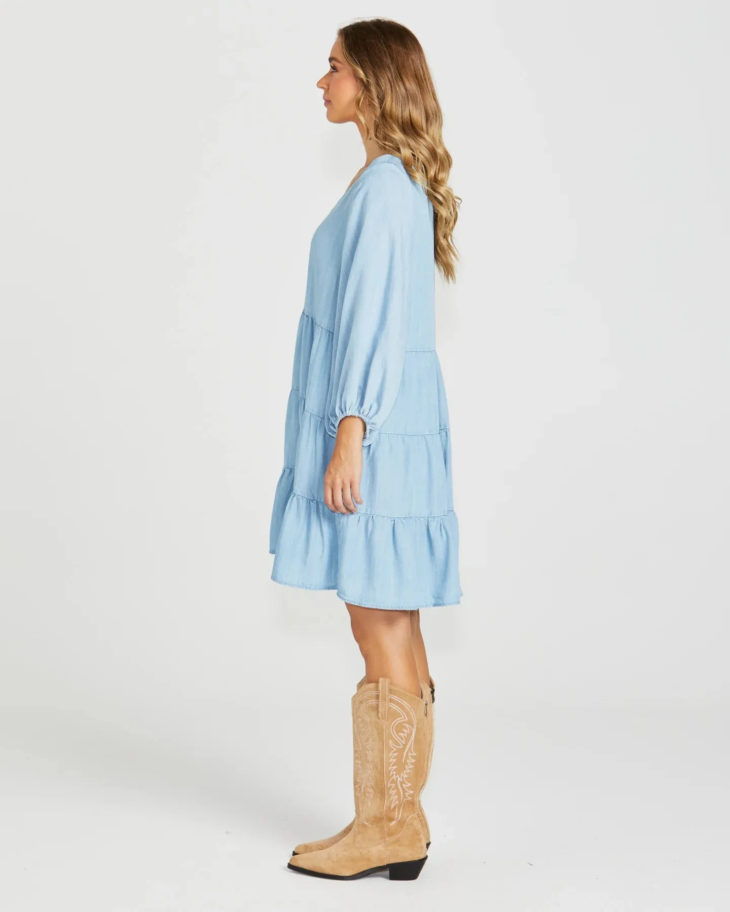 Davie Tiered Dress - Chambray