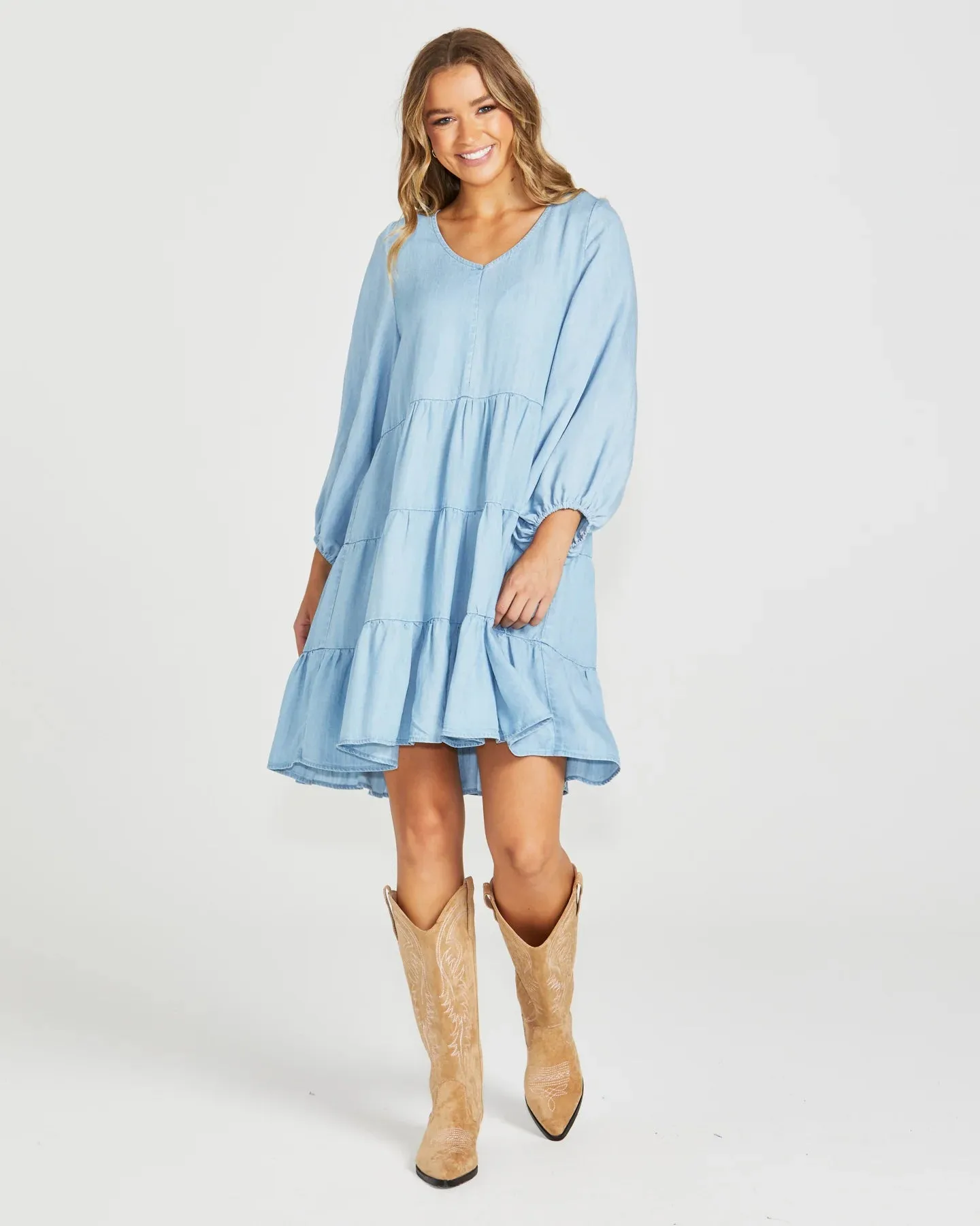 Davie Tiered Dress - Chambray