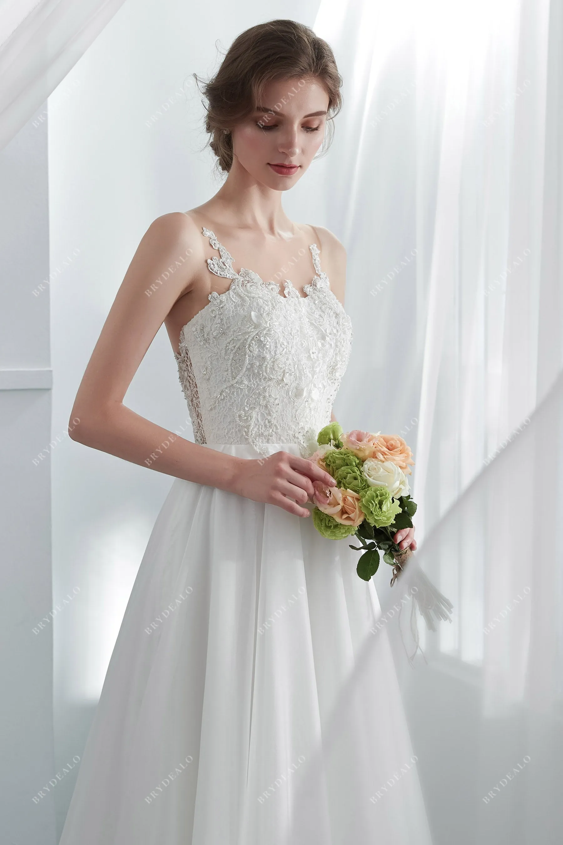 Designer Beaded Floral Lace Organza Bridal Gown