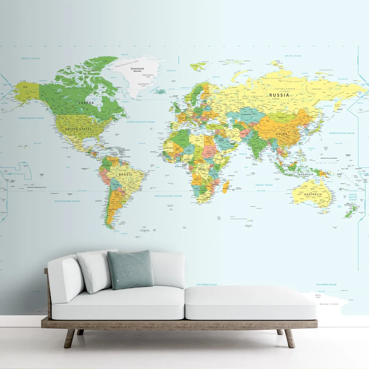 Detailed Political World Map Wallpaper for Walls